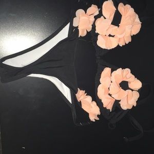 black & pink flowery bikini